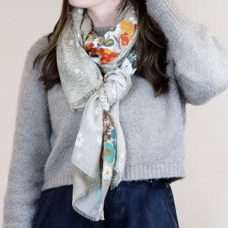 Taupe & Gold Floral Firework Print Scarf by Peace of Mind